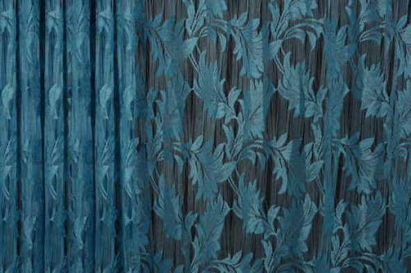 YAPRAK  MODEL TURKUAZ RENK İP PERDE HAZIR DÜĞMELERİ DİKİLMİŞ İP PERDE 300*280 cm - 3