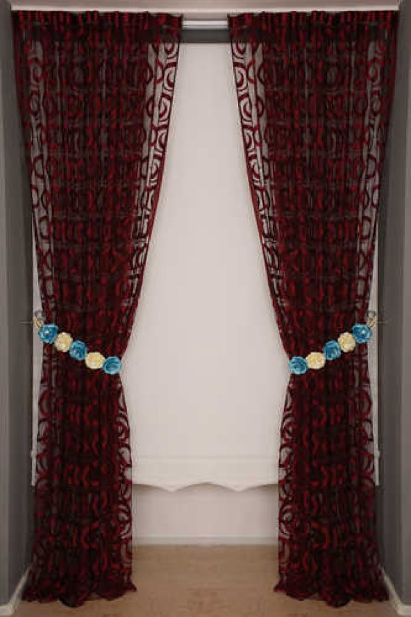 VAKKO ÇİFT RENK KIRMIZI İP PERDE HAZIR DÜĞMELERİ DİKİLMİŞ İP PERDE 300*250 cm - 8