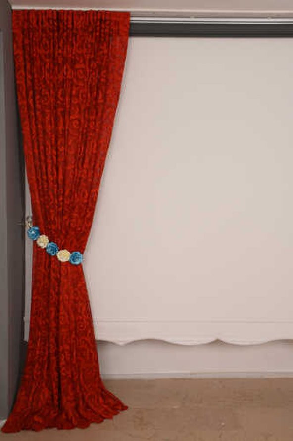 SULTAN 2 MODEL KIRMIZI RENK TEK KANAT Hazır dikilmiş Pileli Fon Perde 300*260 cm - 6