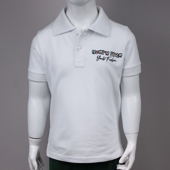 North Star Fashion Polo YakaNakışlı Erkek Çocuk T-Shirt Beyaz