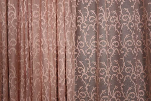 ŞAL MODEL PUDRA RENK TEK KANAT Hazır dikilmiş Pileli Fon Perde 300*260 cm - 3