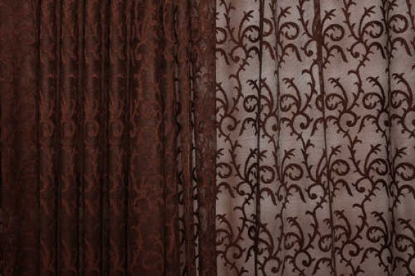 ŞAL MODEL ACI KAHVE RENK TEK KANAT Hazır dikilmiş Pileli Fon Perde 300*260 cm - 3