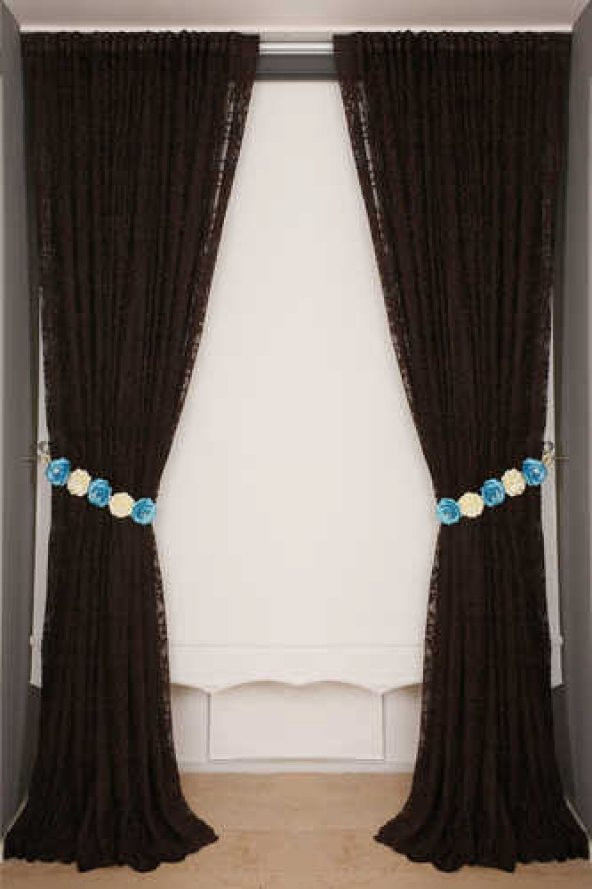 ŞAL MODEL ACI KAHVE RENK TEK KANAT Hazır dikilmiş Pileli Fon Perde 300*260 cm - 7