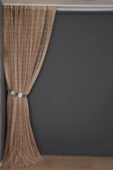 KUŞ MODEL VİZON RENK TEK KANAT Dikilmiş Pileli Fon Perde 300*260 Cm - Resim 8