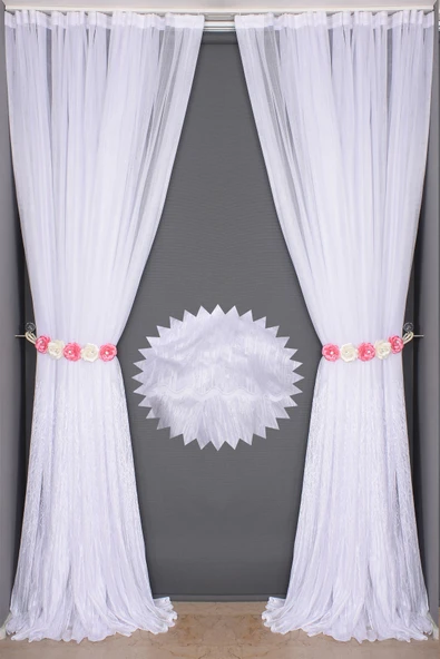 SELVİ DESEN BEYAZ RENK TEK KANAT Hazır dikilmiş Pileli Fon Perde 300*260 cm - Resim 4