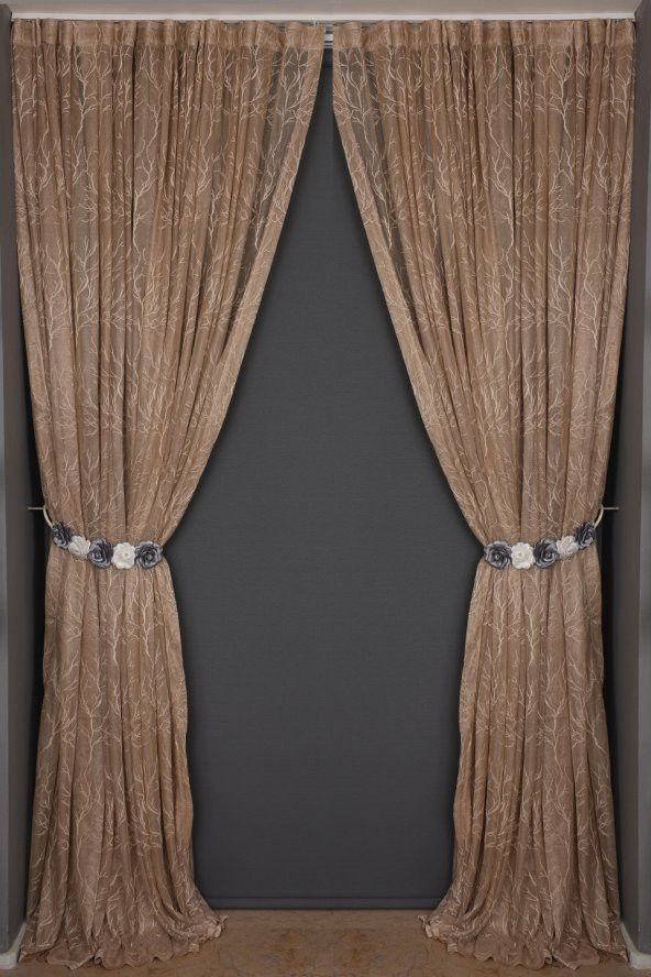 GRANİT MODEL VİZON RENK TEK KANAT Dikilmiş Pileli Fon Perde 300*260 Cm - 5