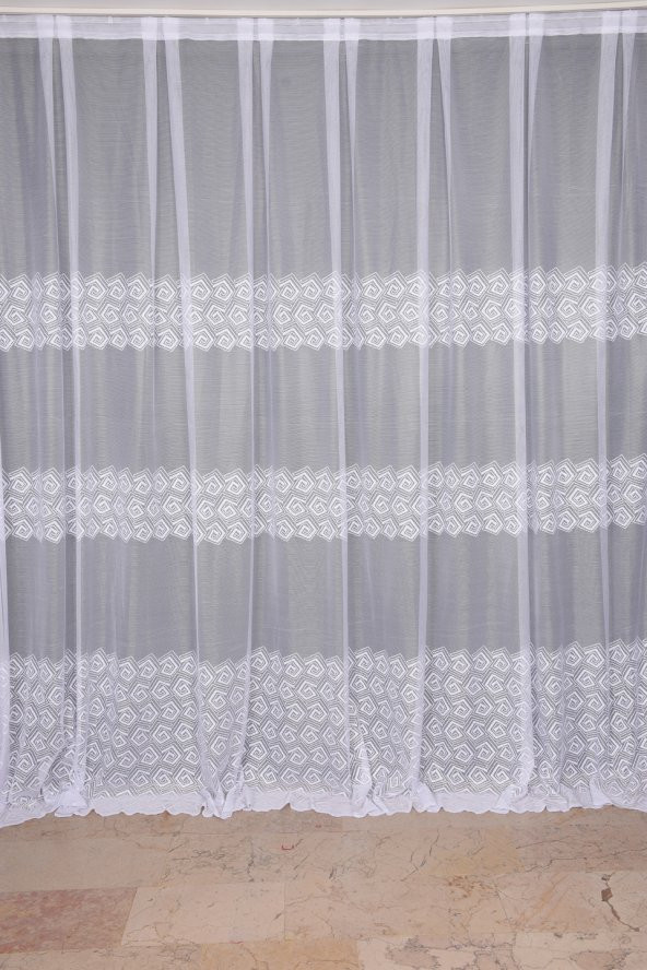GEOMETRİK BEYAZ RENK TEK KANAT Dikilmiş Pileli Fon Perde 300*260 Cm - 2