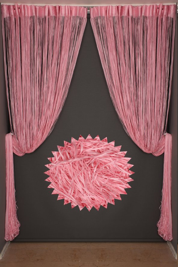 İP MODEL PEMBE RENK İP PERDE 300*280 cm - 2 mm şerit - 5