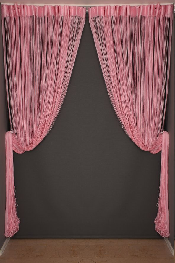 İP MODEL PEMBE RENK İP PERDE 300*280 cm - 2 mm şerit - 6