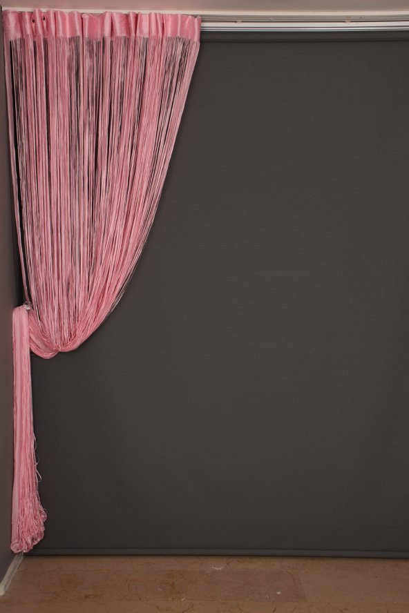 İP MODEL PEMBE RENK İP PERDE 300*280 cm - 2 mm şerit - 7