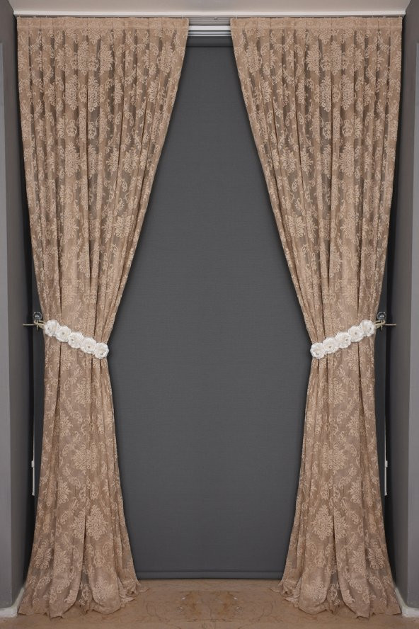 DAMAKS VİZON RENK TEK KANAT Hazır dikilmiş Pileli Fon Perde 75*260 cm - 5