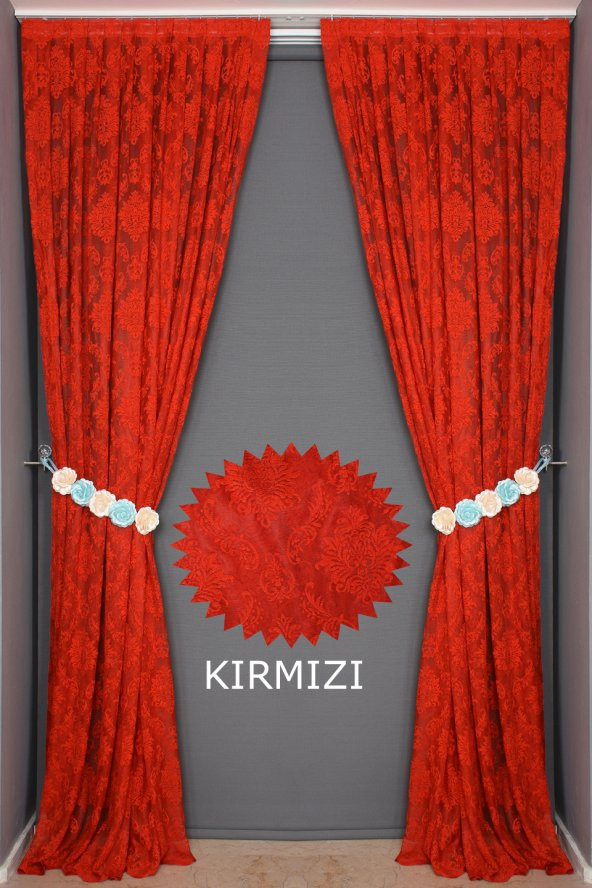 DAMAKS KIRMIZI RENK TEK KANAT Hazır dikilmiş Pileli Fon Perde 75*260 cm - 2