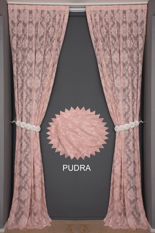 DAMAKS PUDRA RENK TEK KANAT Hazır dikilmiş Pileli Fon Perde 75*260 cm - 4
