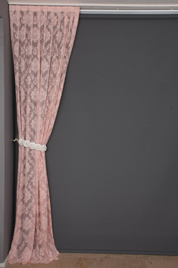 DAMAKS PUDRA RENK TEK KANAT Hazır dikilmiş Pileli Fon Perde 75*260 cm - 6