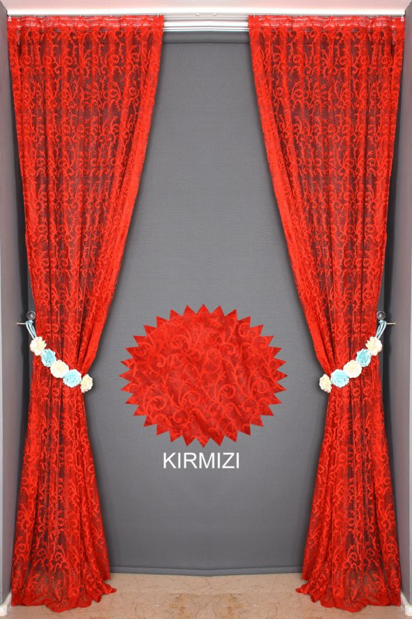 ŞAL MODEL KIRMIZI  RENK TEK KANAT Hazır dikilmiş Pileli Fon Perde 75*260 cm - 3