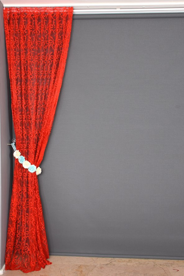 ŞAL MODEL KIRMIZI  RENK TEK KANAT Hazır dikilmiş Pileli Fon Perde 75*260 cm - 5