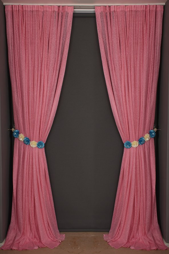 ÇİZGİLİ MODEL PEMBE RENK TEK KANAT Hazır dikilmiş Pileli Fon Perde 300*260 cm - 8