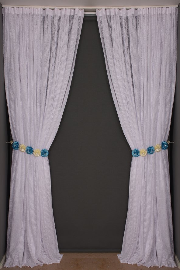 ÇİZGİLİ MODEL BEYAZ RENK TEK KANAT Hazır dikilmiş Pileli Fon Perde 300*260 cm - 8