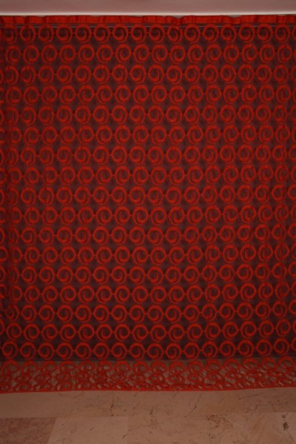 VAKKO  MODEL KIRMIZI RENK İP PERDE HAZIR DÜĞMELERİ DİKİLMİŞ İP PERDE 300*270 cm - 2
