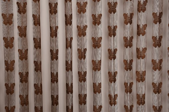 KELEBEK  MODEL ACI KAHVE RENK İP PERDE HAZIR DÜĞMELERİ DİKİLMİŞ İP PERDE 300*280 cm