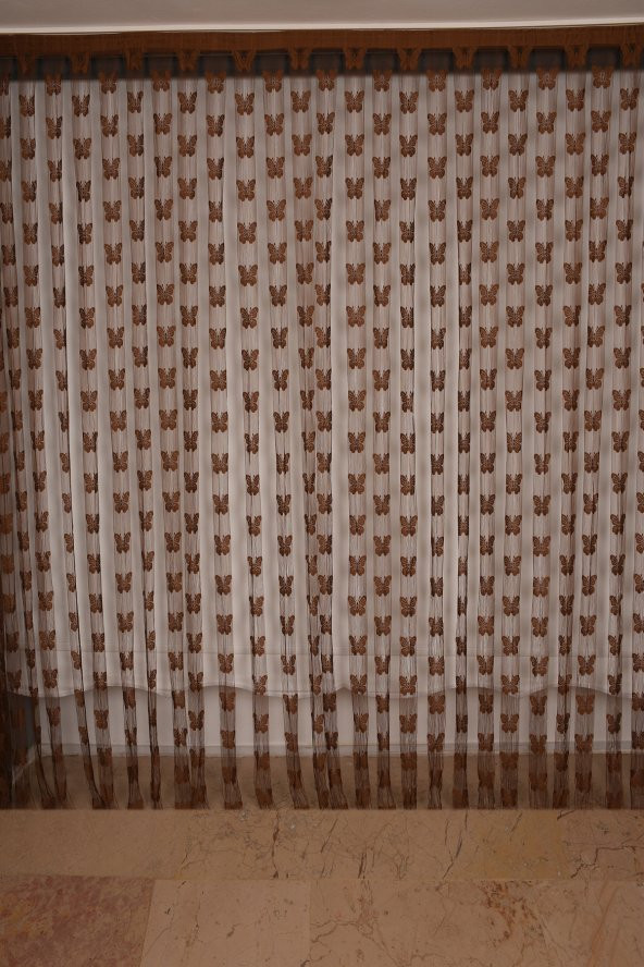 KELEBEK  MODEL ACI KAHVE RENK İP PERDE HAZIR DÜĞMELERİ DİKİLMİŞ İP PERDE 300*280 cm - 2