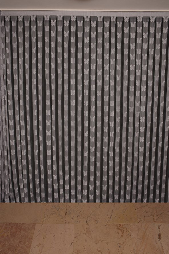 KELEBEK  MODEL GRİ RENK İP PERDE HAZIR DÜĞMELERİ DİKİLMİŞ İP PERDE 300*270 cm - 2