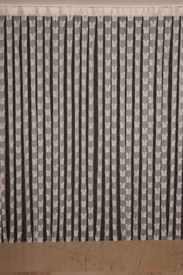 KELEBEK  MODEL KREM RENK İP PERDE HAZIR DÜĞMELERİ DİKİLMİŞ İP PERDE 300*270 cm - 2