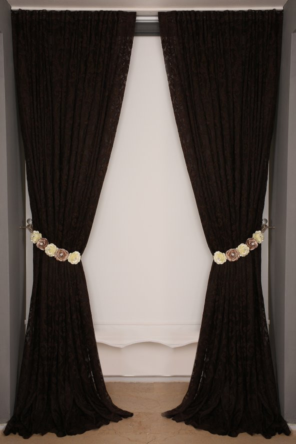 SULTAN 2 MODEL ACI KAHVE RENK TEK KANAT Hazır dikilmiş Pileli Fon Perde 300*260 cm - 2