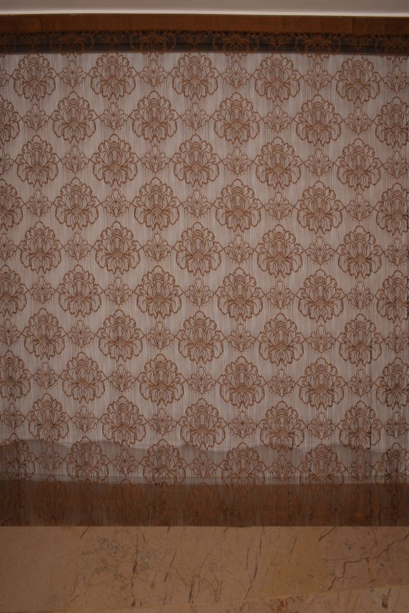 ÖRÜMCEK  MODEL ACI KAHVE RENK İP PERDE HAZIR DÜĞMELERİ DİKİLMİŞ İP PERDE 300*270 cm - 2