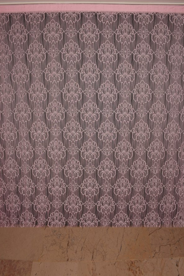 ÖRÜMCEK  MODEL PEMBE RENK İP PERDE HAZIR DÜĞMELERİ DİKİLMİŞ İP PERDE 300*280 cm - 2