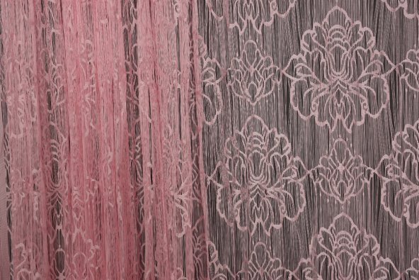 ÖRÜMCEK  MODEL PEMBE RENK İP PERDE HAZIR DÜĞMELERİ DİKİLMİŞ İP PERDE 300*280 cm - 3