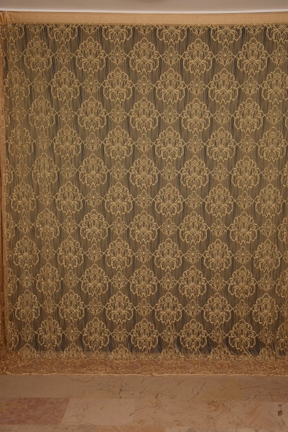 ÖRÜMCEK  MODEL GOLD RENK İP PERDE HAZIR DÜĞMELERİ DİKİLMİŞ İP PERDE 300*280 cm - 2