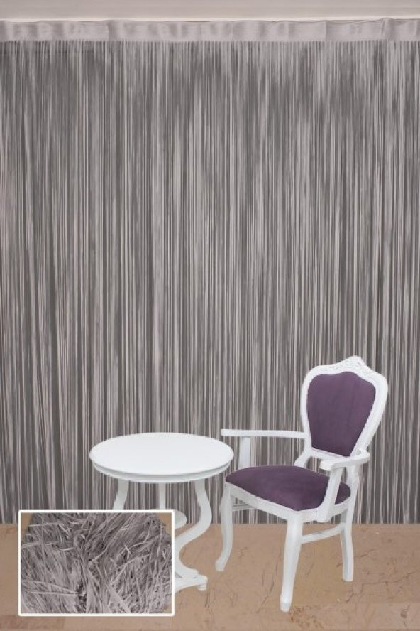DÜZ İP  MODEL GRİ RENK HAZIR İP PERDE 300*270 - 2