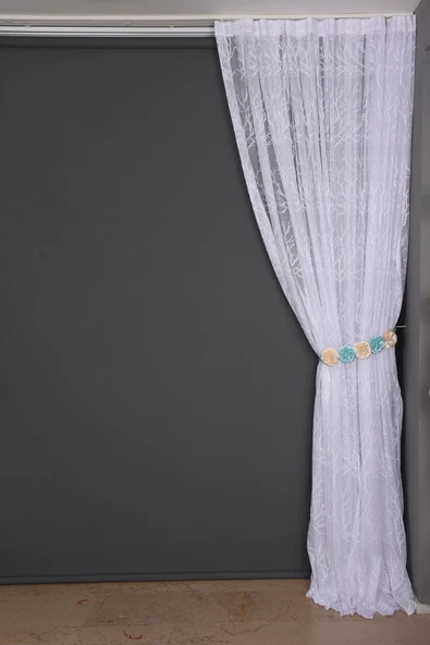 GRANİT MODEL BEYAZ RENK TEK KANAT Dikilmiş Pileli Fon Perde 300*260 Cm - Resim 7