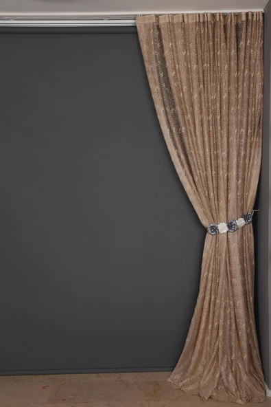 KUŞ MODEL VİZON RENK TEK KANAT Dikilmiş Pileli Fon Perde 300*260 Cm - Resim 6