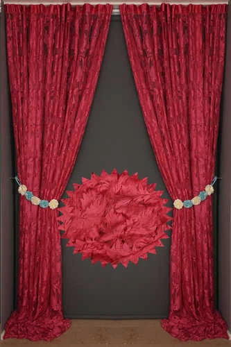 YAPRAK  MODEL FUŞYA RENK İP PERDE HAZIR DÜĞMELERİ DİKİLMİŞ İP PERDE 300*280 cm - Resim 8