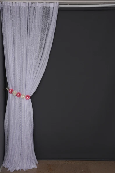 SEYREK NOKTALI MODEL BEYAZ RENK TEK KANAT Hazır Pileli Fon Perde 300*260 - Resim 3