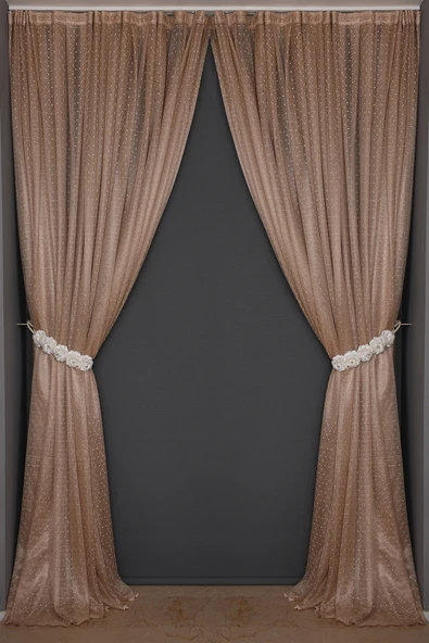 SEYREK NOKTALI MODEL VİZON RENK TEK KANAT Hazır Pileli Fon Perde 300*260 ürün görseli