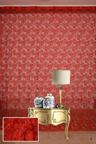 YAPRAK  MODEL KIRMIZI RENK İP PERDE HAZIR DÜĞMELERİ DİKİLMİŞ İP PERDE 300*280 cm - Resim 2