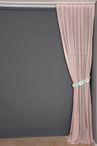 ÇİZGİLİ PUDRA RENK TEK KANAT Hazır dikilmiş Pileli Fon Perde 75*260 cm - Resim 6