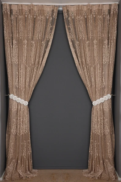 BÜYÜK DAMAKS VİZON RENK TEK KANAT Dikilmiş Pileli Fon Perde 300*260 Cm - Resim 7