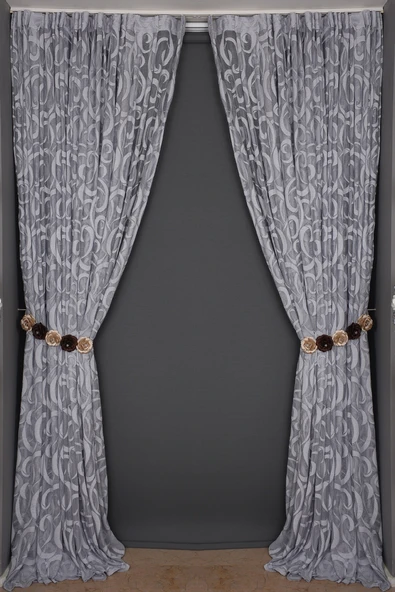 AY MODELİ GRİ RENK TEK KANAT Hazır Dikilmiş Pileli Fon Perde 300*260 Cm - Resim 7