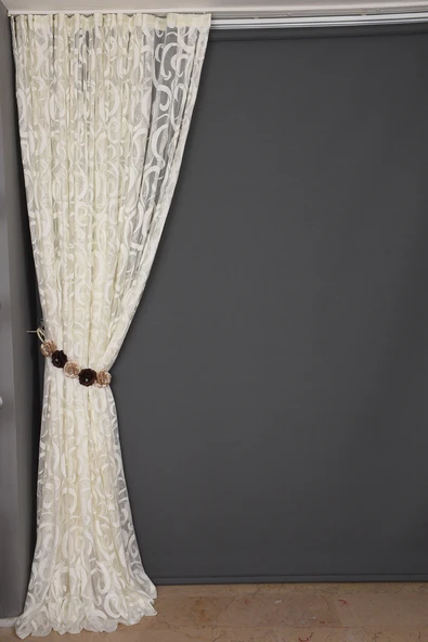 AY MODELİ KREM RENK TEK KANAT Hazır Dikilmiş Pileli Fon Perde 300*260 Cm - Resim 5