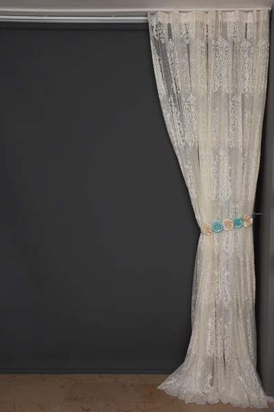 BÜYÜK DAMAKS KREM RENK TEK KANAT Dikilmiş Pileli Fon Perde 300*260 Cm - Resim 6