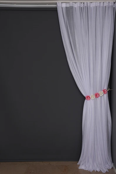 SEYREK NOKTALI MODEL BEYAZ RENK TEK KANAT Hazır Pileli Fon Perde 300*260 - Resim 4