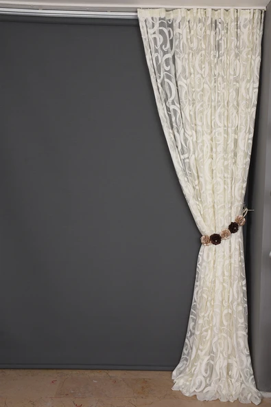 AY MODELİ KREM RENK TEK KANAT Hazır Dikilmiş Pileli Fon Perde 300*260 Cm - Resim 6