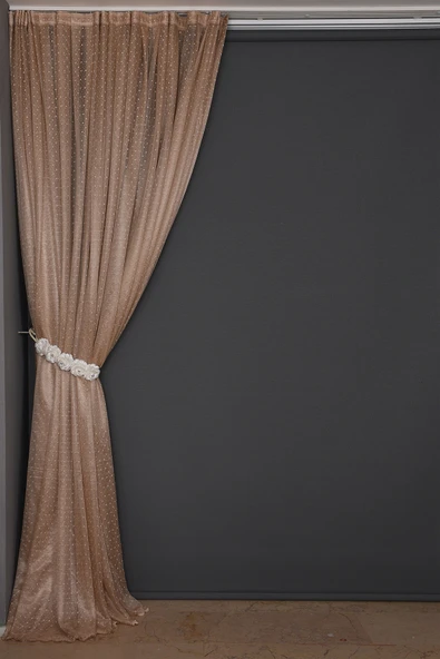 SEYREK NOKTALI MODEL VİZON RENK TEK KANAT Hazır Pileli Fon Perde 300*260 - Resim 3