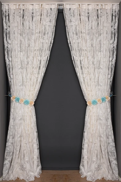 KILINÇ MODEL KREM RENK TEK KANAT Hazır Pileli Fon Perde 300*260 ürün görseli