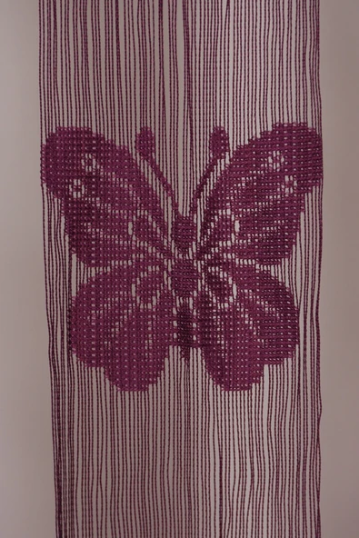 KELEBEK  MODEL MOR RENK İP PERDE HAZIR DÜĞMELERİ DİKİLMİŞ İP PERDE 300*280 cm - Resim 3