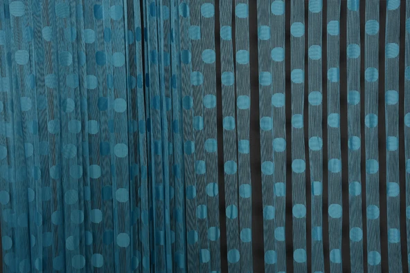 PUANLI MODEL TURKUAZ RENK İP PERDE HAZIR DÜĞMELERİ DİKİLMİŞ İP PERDE 300*280 cm - Resim 4